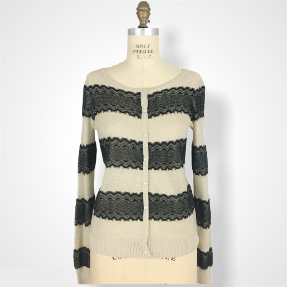 Lavand Metallic striped lace knit cardigan